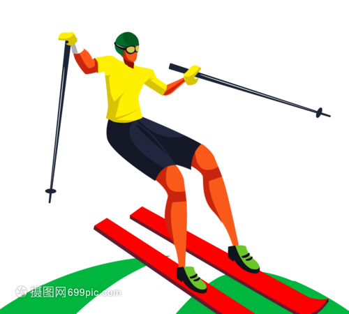 手绘卡通滑雪运动